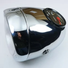Phare Optique Rond Chromé avec Compteur et Casquette pour Mobylette Motobécane MBK Peugeot...